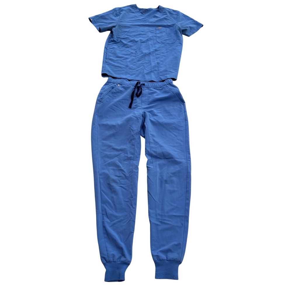 FIGS Scrub Set Capri Blue V-Neck Top Jogger Pants Size M Nurse Workwr gently usd